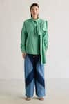 Buy_Mellowdrama_Green 100% Cotton Striped Collar Neck Pin Big Bow Embellished Shirt _at_Aza_Fashions