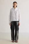 Buy_Mellowdrama_White 100% Cotton Embellished Fringe Collar Neck Shirt _at_Aza_Fashions