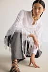 Mellowdrama_White 100% Cotton Embellished Fringe Collar Neck Shirt _Online_at_Aza_Fashions