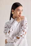 Buy_Mellowdrama_White 100% Cotton Embellished 3d Flora Collar Neck Sleeves Shirt _Online_at_Aza_Fashions