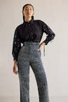 Mellowdrama_Black 100% Cotton Embellished Crystal Bead Collared Sleeve Shirt _Online_at_Aza_Fashions