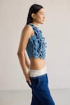 Shop_Mellowdrama_Blue 100% Cotton Round 3d Laser Cut Top _Online_at_Aza_Fashions