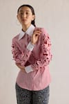 Mellowdrama_Red 100% Cotton Collared Striped 3d Cutwork Sleeve Shirt _Online_at_Aza_Fashions