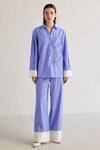 Buy_Mellowdrama_Blue 100% Cotton Collared Striped Shirt And Pant Set _at_Aza_Fashions