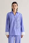 Mellowdrama_Blue 100% Cotton Collared Striped Shirt And Pant Set _Online_at_Aza_Fashions