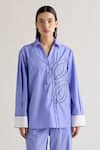 Mellowdrama_Blue 100% Cotton Embroidered Cutdana Collared Button Down Striped Shirt _Online_at_Aza_Fashions