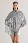 Buy_Mellowdrama_Black 100% Cotton Collared Foil Fringed Checkered Shirt _at_Aza_Fashions