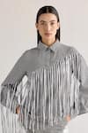 Mellowdrama_Black 100% Cotton Collared Foil Fringed Checkered Shirt _Online_at_Aza_Fashions