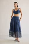 Buy_Mellowdrama_Blue 100% Cotton Sweetheart Smocked Hem Bralette And Skirt Set _at_Aza_Fashions