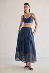 Buy_Mellowdrama_Blue 100% Cotton Weave Pattern Midi Skirt _at_Aza_Fashions