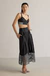 Shop_Mellowdrama_Black 100% Cotton Sweetheart Smocked Hem Bralette With Skirt _Online_at_Aza_Fashions