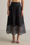 Mellowdrama_Black 100% Cotton Woven Panel Hem Skirt _Online_at_Aza_Fashions