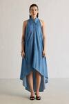 Mellowdrama_Blue 100% Cotton Crystal Droplets Collared Detailed Dress _Online_at_Aza_Fashions