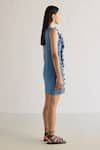 Mellowdrama_Blue 100% Cotton 3d Laser Cut Round Short Dress _Online_at_Aza_Fashions