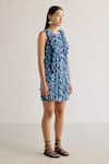 Buy_Mellowdrama_Blue 100% Cotton 3d Laser Cut Round Short Dress _Online_at_Aza_Fashions