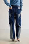 Shop_Mellowdrama_Blue 100% Cotton Color Block Cargo Pant _at_Aza_Fashions