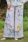 Pozruh by Aiman_Off White Linen Print Floral Bali Flared Pant _Online_at_Aza_Fashions