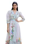 Pozruh by Aiman_Off White Linen Print Floral V-neck Parisian Wrap Dress _Online_at_Aza_Fashions