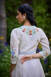 Pozruh by Aiman_Off White Linen Print Floral V-neck Parisian Wrap Dress _at_Aza_Fashions