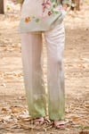 Pozruh by Aiman_Off White Linen Print Floral Round Neck Aruba Front Pleat Top _Online_at_Aza_Fashions