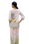 Shop_Pozruh by Aiman_Off White Linen Print Floral Round Neck Aruba Front Pleat Top 