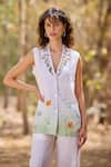 Buy_Pozruh by Aiman_Off White Hemp Print Floral Collar Regina Shell Embroidered Jacket _at_Aza_Fashions