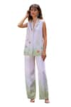 Pozruh by Aiman_Off White Hemp Print Floral Collar Regina Shell Embroidered Jacket With Pant _Online_at_Aza_Fashions