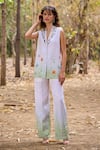 Buy_Pozruh by Aiman_Off White Hemp Print Floral Collar Regina Shell Embroidered Jacket With Pant _Online_at_Aza_Fashions