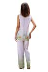 Pozruh by Aiman_Off White Hemp Print Floral Collar Regina Shell Embroidered Jacket With Pant _at_Aza_Fashions