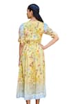 Pozruh by Aiman_Yellow Vegan Silk Satin Print Floral V-neck Malta Wrap Dress _at_Aza_Fashions