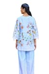 Buy_Pozruh by Aiman_Blue Hemp Print Floral Notched Amalfi Long Top 