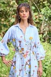 Shop_Pozruh by Aiman_Blue Hemp Print Floral Stand Collar Miami Shirt Dress _Online_at_Aza_Fashions