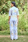 Shop_Pozruh by Aiman_Blue Hemp Print Floral Lapel Collar Sydney Jumpsuit _at_Aza_Fashions