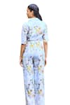 Buy_Pozruh by Aiman_Blue Hemp Print Floral Lapel Collar Sydney Jumpsuit 