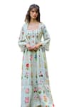 Buy_Pozruh by Aiman_Green Hemp Print Floral Square Floria Dress _Online_at_Aza_Fashions