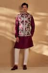 Buy_Alaya Advani_Maroon Kurta And Bundi Silk Animal Pattern Set _at_Aza_Fashions