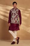 Buy_Alaya Advani_Maroon Kurta And Bundi Silk Animal Pattern Set _Online_at_Aza_Fashions