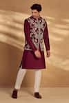 Shop_Alaya Advani_Maroon Kurta And Bundi Silk Animal Pattern Set _Online_at_Aza_Fashions