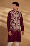 Alaya Advani_Maroon Kurta And Bundi Silk Animal Pattern Set _Online