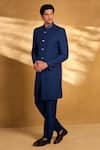 Alaya Advani_Blue Sherwani And Jacket Silk Embellished Sequin Set _at_Aza_Fashions