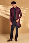 Buy_Alaya Advani_Maroon Sherwani Silk Embroidered Chevron With Pant _at_Aza_Fashions