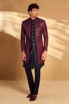 Alaya Advani_Maroon Sherwani Silk Embroidered Chevron With Pant _at_Aza_Fashions