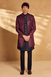 Shop_Alaya Advani_Maroon Sherwani Silk Embroidered Chevron With Pant 