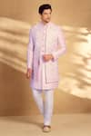 Buy_Alaya Advani_Peach Sherwani And Jacket Silk Embroidered Chevron Set_at_Aza_Fashions