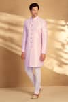 Alaya Advani_Peach Sherwani And Jacket Silk Embroidered Chevron Set _Online_at_Aza_Fashions