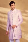 Buy_Alaya Advani_Peach Sherwani And Jacket Silk Embroidered Chevron Set _Online_at_Aza_Fashions