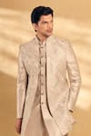 Shop_Alaya Advani_Grey Sherwani And Jacket Silk Embroidered Chevron Sequin Set _at_Aza_Fashions