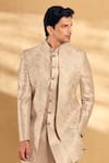 Alaya Advani_Grey Sherwani And Jacket Silk Embroidered Chevron Sequin Set _Online_at_Aza_Fashions