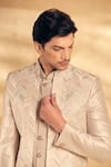 Shop_Alaya Advani_Grey Sherwani And Jacket Silk Embroidered Chevron Sequin Set _Online_at_Aza_Fashions