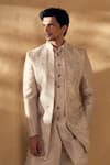 Alaya Advani_Grey Sherwani And Jacket Silk Embroidered Chevron Sequin Set _at_Aza_Fashions